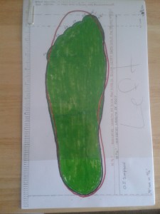 OJ Simpsons foot tracing green