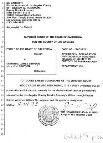 judge john reids order permitting the permanent removal of oj evidence