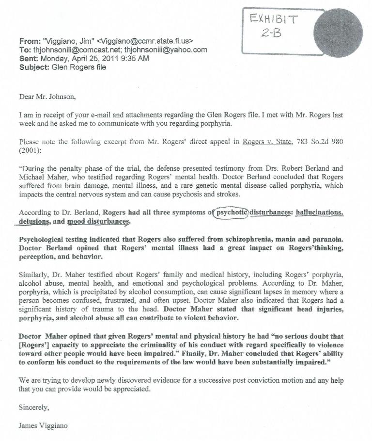 Viggianos letter on Glen Rogers medical condition of GRs 001