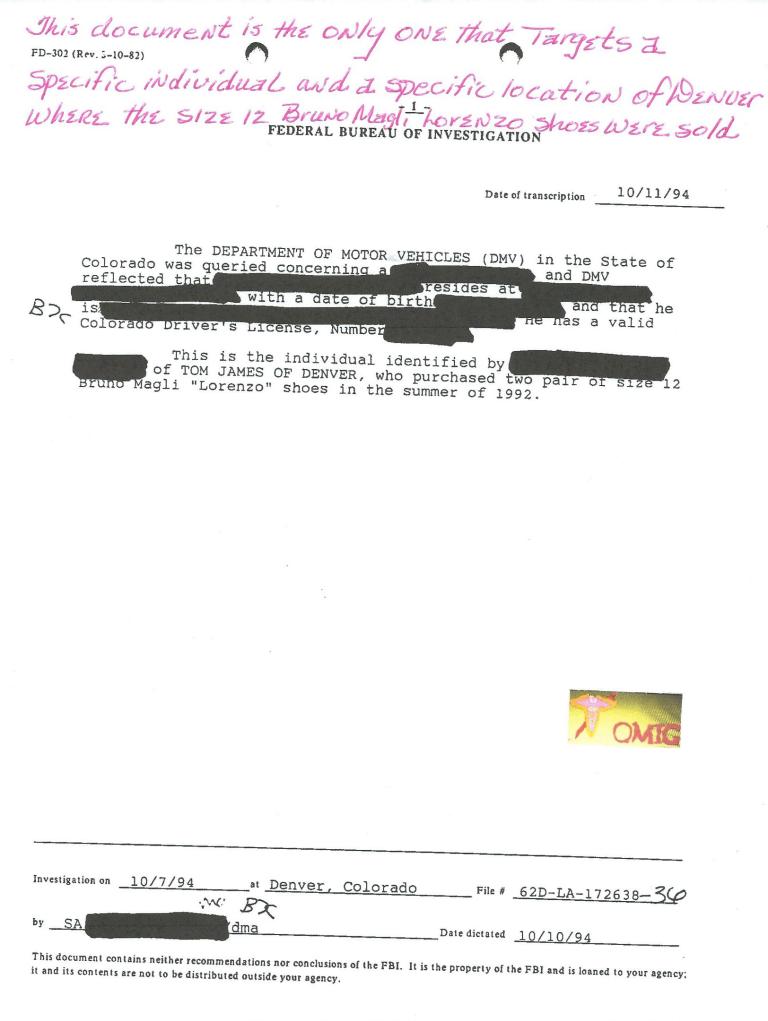 Bruno Magli FBI investigation of interested party in Denver